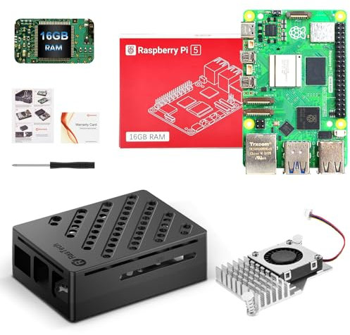 RasTech Raspberry Pi 5 16GB Kit con Active Cooler, Pi 5 Carcasa ABS, Destornillador y Raspberry Pi 5 16GB Board Incluir