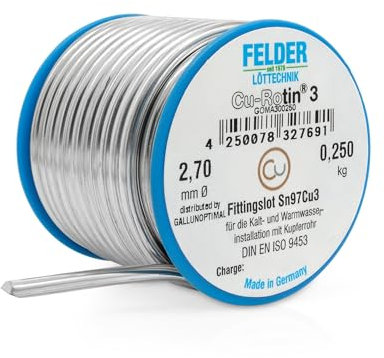 GALLUNOPTIMAL by FELDER Fittingslot Cu-Rotin 3 | Ø 2,7 mm | zum Weichlöten von Kupferrohren in der Trinkwasser- und Heizungsinstallation | Sn97Cu3 | Schmelzbereich 230-250°C | 250 g Spule