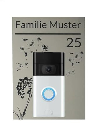 Namensschild, Türschild, Klingelschild passend/kompatibel mit Funkklingel Ring Video Doorbell, personalisiertes I Individuell, Türschild aus ABS (Kunststoff) mit Wunschgravur, DIY, 3DMB