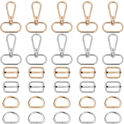 30 Stück Taschenzubehör zum Nähen, Taschenverschluss für Häkeltaschen, Metall Schnallen Schieber, Karabinerhaken mit Drehgelenk Naehen für Handtaschen, Geldbeutel, Rucksack Reparatur