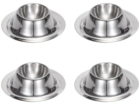 Jesustree Portauova in Acciaio Inossidabile, 4 Pezzi Metallo Portauovo Vassoio Egg Cup per Casa Ristorante Cucina Uova Sode, Lavabile in Lavastoviglie, Argento