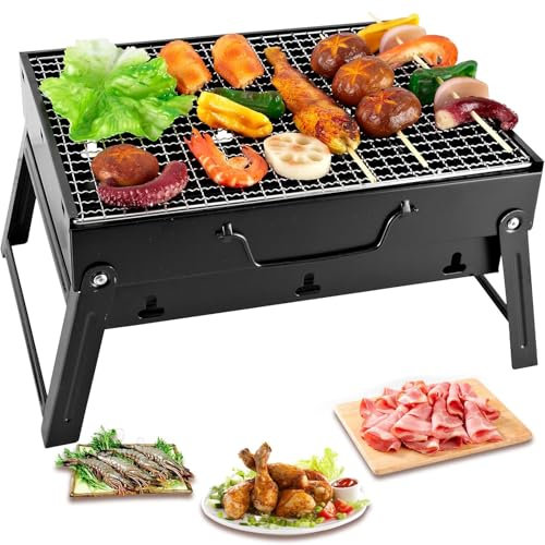 Compact Mini BBQ Grill, Charcoal, Portable & Foldable, Stainless Steel Charcoal Grill, Table Grill, Camping Grill, Picnic Grill, for Picnic, Garden, Patio, Camping, Travel (43 x 29 x 23 cm)