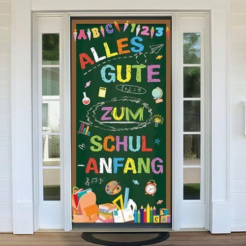 Xietaea Einschulung Deko Banner Grün - Alles Gute zum Schulanfang Hintergrund für Mädchen Junge, Schuleinführung Schulkind Schulstart Party Dekoration für Tür 185 x 90cm