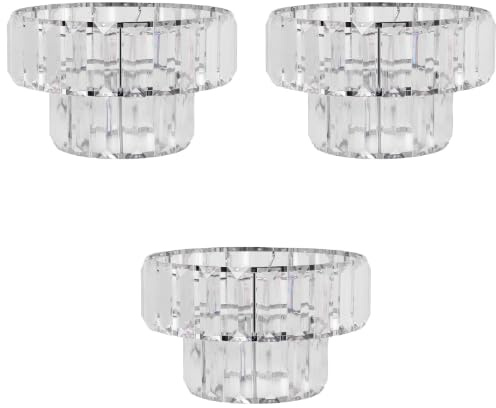 Crystal 2 Tier Ceiling Pendant Shade Clear Acrylic Droplet Lampshade with Chrome Finish Easy Fit Light Cover for Bedroom,Hallway or Dining Room (H 18.5cm X w 27cm) Assorted Packs (Clear, Pack of 3)