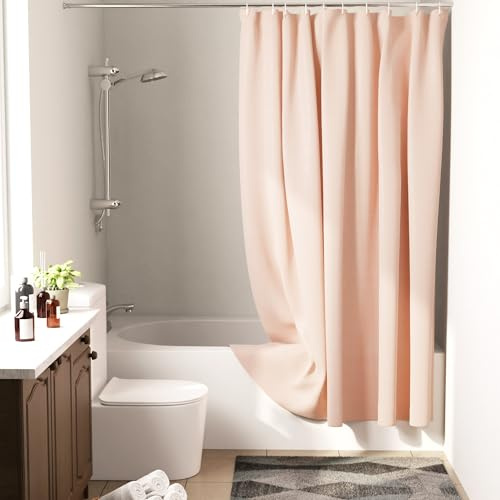 Encasa XO Rideau de Douche, Tissu Imperméable 71x78 ZZ Peach | Anti-Moisissure | Séchage Rapide | Installation Facile | Lavable en Machine | avec 10 Crochets