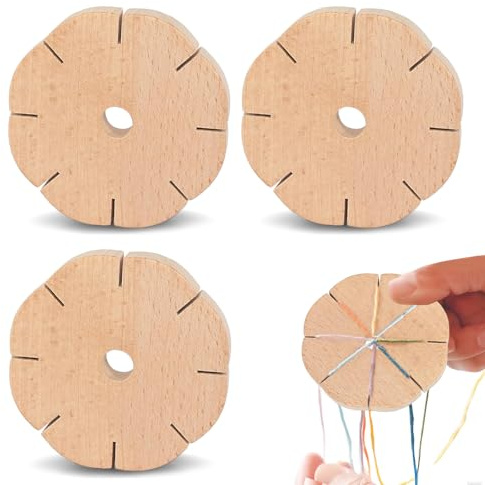 3 Stück Knüpfstern aus Holz, Kumihimo Flechtscheibe Armbänder Knüpfen Set für DIY Armbänder Kreative Basteleien Geburtstag Festival Geschenke