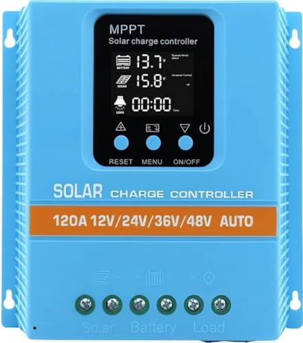 120A Solar Charge Controller 12V 24V 36V 48V Intelligent Recognition LCD Display Battery Intelligent Regulator Maximum 100V Input Dual USB for Lead Acid/Lithium Battery