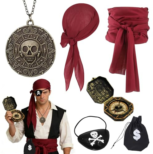 Piraten Kostüm Zubehör Set,Kapitän Dress Up,Pirate Accessories für Karneval
