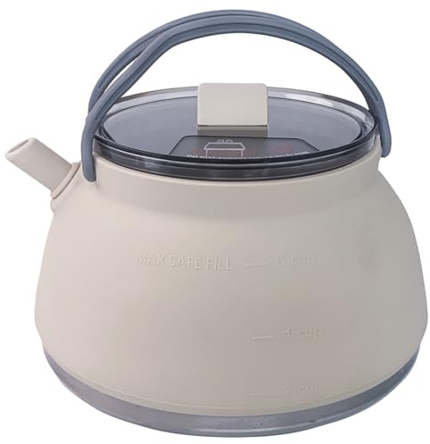 Portable Kettle 1.5L Stainless Steel & Silicone Collapsible Kettle with Handle, Lid & Fixing Strap for Travel, Camping, Picnic, BBQ