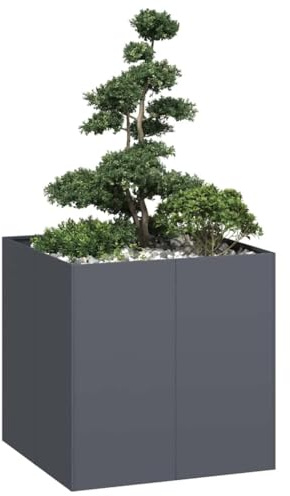 Pot de fleurs anthracite 80 x 80 x 80 cm en acier laminé à froid, fond ouvert, plate-bande surélevée robuste pour jardin, balcon, terrasse, plantes, légumes, herbes
