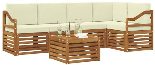 vidaXL Sofagarnituren 6 pcs Natur und Creme Massivholz Akazie, Moderner Outdoor-Sofa, strapazierfähiges Möbel für Garten, Bequeme Lounge-Sitzgruppe für die Terrasse