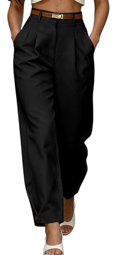 Générique Pantalon Carotte Femme, Taille Haute, Coupe Structurée, Bouton et Zip, Poches, Tissu Stretch Léger, Look Chic Élégant, Idéal Bureau Travail Soirées