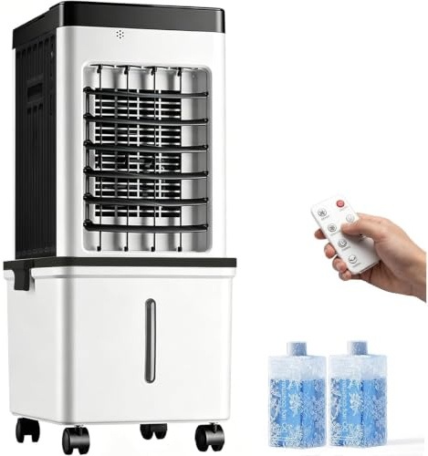 Evaporative Air Cooler, 15L Evaporative Cooling Fan with Remote & 2 Ice Packs, 3-in-1 Hoseless Room Cooler with 3 Speeds, 7.5H Timer & 120° Oscillation, Portable Room Cooler For Office (Black)
