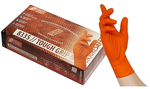 Nitras 50 Stück Nitril Einmalhandschuhe mit optimierter Griffigkeit Tough Grip N (XXL, orange)