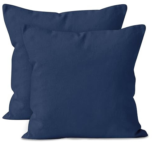 Encasa Conjuntos de Almohadas de algodón de algodón de 2 I 20x20 in (50x50 cm) - Azul escocés I No Insertar I Plain Square Cubas de Almohadas I Lavable | Solamente para Uso en Interiores