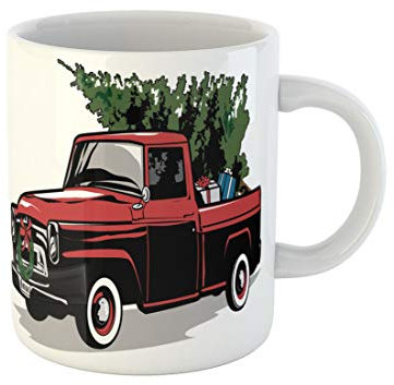 Awowee Coffee Mug Red Christmas Holiday Truck Tree Vintage Old Pickup 1950 11 Oz Ceramic Tea Cup Mugs Best Gift Or Souvenir For Family Friends Coworkers