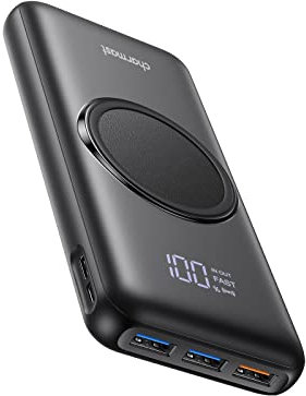 Charmast Bateria Externa Inalámbrica 20000mAh Power Bank Wireless 22.5w Bateria Portatilr Carga Rápida 20W PD 3.0 USB C 2 Entradas y 4 Salidas Compatible con iPhone 13/12/11/X/XS Samsung