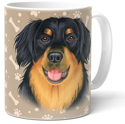 HOVAWART - Kaffeetasse aus Keramik. Becher mit passenden Spruch und Hovawart Zeichnung. Teetasse mit Griff. Mehrwegbecher. Praktisches Geschenk für Frauchen, Herrchen, alle Hunden Liebhaber.