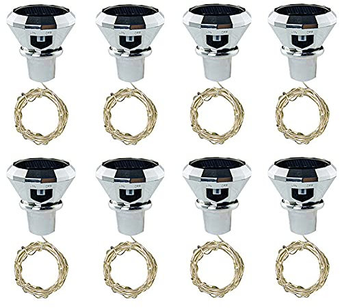 Toifucos Solar Wine Bottle Cork Lights, 8 Pack 20 LEDs Solar String Fairy Lights Outdoor Waterproof Solar Diamond Bottle Lights for Wedding Holiday Garden Patio Pathway Outdoor Decor (3 Color)