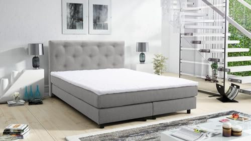 Kuechen-preisbombe Boxspringbett Boxbett Glenn 1 Chester Hotelbett 140x200 Bett Topper hellgrau