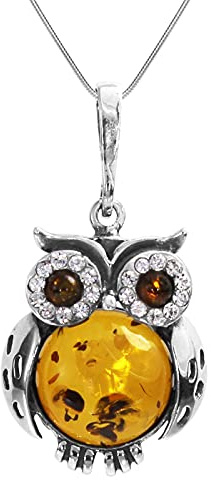 Kette mit Anhänger - Eule - Silber 925/000 - Bernstein&Schmuckstein