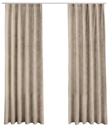 LW Collection Gardinen Beige Velvet Fertig 225x140cm mit Haken - Fertig Gardinen mit Haken Velours - Gardinen mit Haken - Samtvorhänge - Verdunkelungsvorhänge - Verdunkeln
