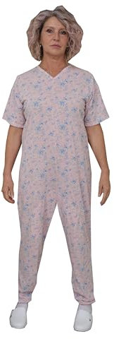 FERRUCCI COMFORT Schlafanzug für Gesundheit, Gefühl, kurze Ärmel, 1 Reißverschluss/Reißverschluss hinter dem Rücken, Sommer, Alzheimer, Inkontinenz (Weiblich Rosa, XL)