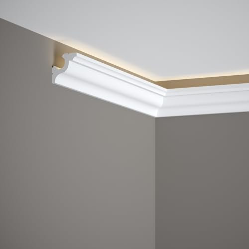 Mardom Decor MD172 - Weiße Deckenleiste - Robuste Stuckleiste - Verbirgt Effektiv Kabel und Hausinstallationen - Langlebiger PolyForce-Kunststoff - Widerstandsfähig und Langlebig - 200x4x4cm