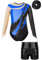 Jowowha Mädchen Turnanzug Langarm Gymnastikanzug Glänzend Ballettanzug Turnshorts Haarband Set Turnen Trikot Gymnastik Tanzkostüm Royal Blau&Schwarz 146-152