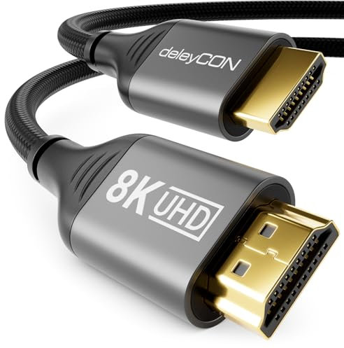 deleyCON 1 m 8K HDMI 2.1 Cable - Nylon Cable Aluminium Connector UHD-II 8K @ 60Hz 7680 x 4320p 4K @ 120Hz 4320p 2160p Dolby DTS HDR eARC CEC HDTV Ethernet