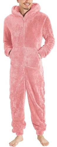 KONG JIMFAN Thermounterwäsche Herren Schlafanzug Kurz Herren Winter Herrenanzug Fleece Hose Herren Unterhose Lang Herren Baumwolle Unterziehrolli Herren Thermo Langarmshirt Herren(2-Light pink,5XL)