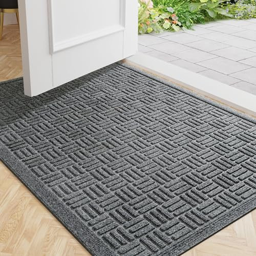 Mibao Fußmatte für den Innen- und Außenbereich, Schmutzfangmatten, rutschfeste Außentürmatten, niedriges Profil, Eingangsmatte, 74,9 x 43,2 cm, Grau