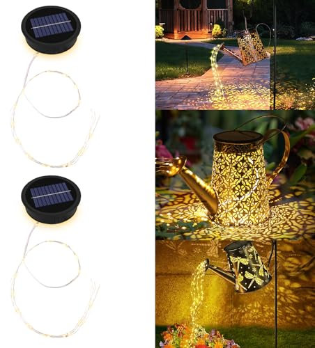 Solarleuchten Ersatz, GuKKK 2 PCS Solar Gießkanne Solarlampen Solarleuchten Ersatz Top mit Wasserdichten LED-Lichterketten, Wasserdicht Solar Ersatzdeckel 9CM, für Solar Giesskanne Außen Garten Décor