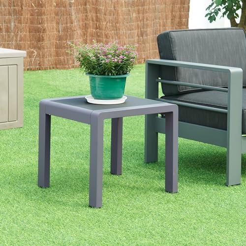casa.pro Gartentisch Avise Outdoor Beistelltisch mit Glasplatte Kaffeetisch Aluminium Balkontisch wetterfest 51 x 51 x 46 cm Terrassentisch quadratisch Anthrazit