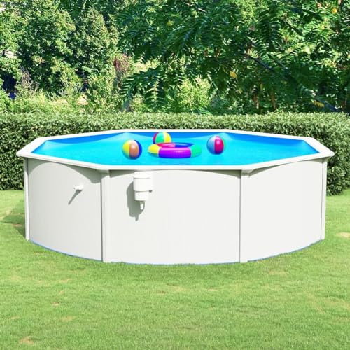 Sufrk Piscina con Pareti in Acciaio Rotonda 460x120 cm Bianca,Piscina AUT O Portante da Esterno, Piscina Fuori Terra con Filtro e Valvola