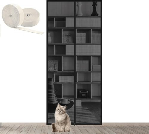 DTREEL Cat Screen Door Fits Door Size 90cm X 200cm Heavy Duty Pet Screen Door Pets Proof Screen Door With Zipper Mosquito Net Door Curtain Prevent Dogs Cats Running Out From Home,Double Zip(95x205cm)