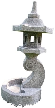 IDYL Lavastein Laterne Rankei mit Becken | Höhe 70 cm | frostfest | Asiatische Garten-Dekoration | massives Naturprodukt | Handarbeit | Steinlaterne | Wege-Teich-Dekoration | schwarz