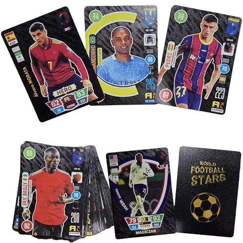 Football Stars Sammelkarten Set, 55 Premium Karten mit Legenden und Top-Spielern, Gold-, Silber- und Schwarz-Edition (schwarz)