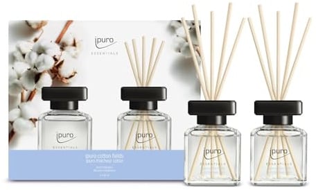 ipuro - Essentials COTTON FIELDS Raumduft - Geschenkset 2x50ml - Raumerfrischer mit Sternanis, Vanilleblume & Geranie, Rose, Veilchen, Zedernholz Duft - Diffuser mit Stäbchen - Lufterfrischer Zuhause