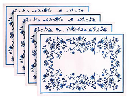 Spode Avanti Linens - Platzdeckchen, rechteckig, 4er Set Blue Portofino | Schützt die Tischoberfläche, pflegeleichter Stoff, wiederverwendbares Design, für drinnen und draußen, maschinenwaschbar