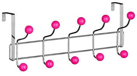 DWD Chrome 10 Hook Over Door Hanger, Hot Pink