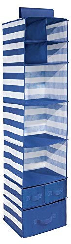 iDesign ID Jr Stoff-Hängeschrank-Organizer mit Regalen und ausziehbaren Schubladen für Kinderkleidung, Decken, Spielzeug, Bettwäsche – Marineblau/Weiß