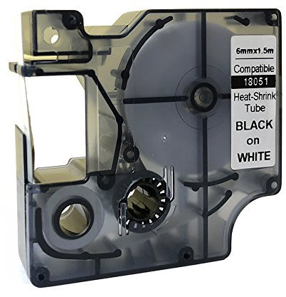 NEOUZA Compatible for DYMO 18051 S0718260 Rhino IND Industrial Heat-Shrink Tube Label Tape Length 1.5m (Black on White, 6mm)