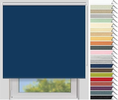 EFIXS Thermorollo Maxi auf Maß, 32 mm Welle, mit und ohne Bohren | Stoffbreite bis 250 cm - Höhe bis 300 cm, Hier: bis 160 cm Breite & bis 300 cm Höhe - Farbe: Blau (065)