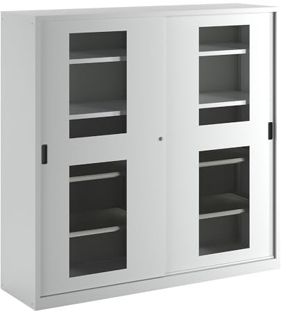 Lista | Schiebetürenschrank mit Sichtfenstertüren | 4 Fachböden | 4 Auszugböden | lichtgrau