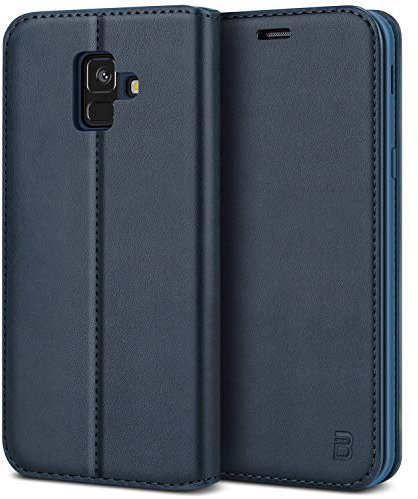 BEZ Handyhülle für Samsung A6 2018 Hülle Kompatibel für Samsung Galaxy A6 2018 Tasche, Case Schutzhüllen aus Klappetui mit Kreditkartenhaltern, Ständer, Magnetverschluss, Blau Marine