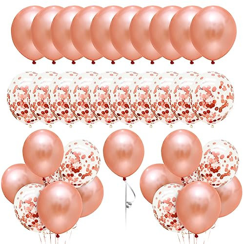 50 Stück Luftballons Rose Gold, Konfetti Luftballons, Ballons Rosegold,Helium Luftballons für Hochzeit Verlobung Valentinstag Mädchen Kinder Geburtstag Taufe Kommunion Party Deko