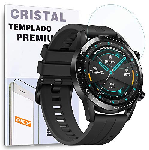 REY - Protector de Pantalla para Huawei Watch GT - Watch GT Active - Watch GT 2 42mm, Cristal Vidrio Templado Premium