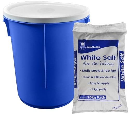 KetoPlastics 25L Blue GRIT BIN with 10KG White Rock Salt GRIT Salt ICE Snow
