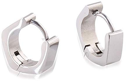 BlackAmazement 2er Set Klapp Creolen Ohrringe Hexagon Sechseck 6-Kant Seckskant Silber Gold Schwarz Herren Damen (Silber)